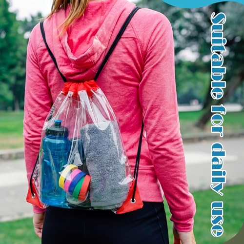 Shappy 30 Pcs Clear Drawstring Backpack, Plastic Waterproof Transparent Stadium Bags String Bag for Gym Travel (Multi-color) - color: Multi-color