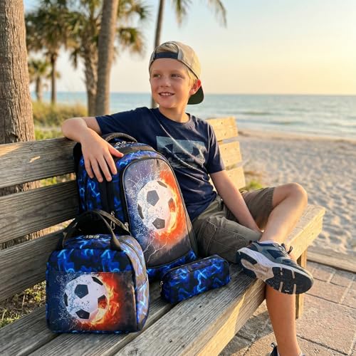 Jumpopack Boys Backpack Soccer Backpacks School Backpacks for Boys Elementary School Bag Bookbag World Cup Kids Backpack with Lunch Box,Soccer Print - color: Navy Football