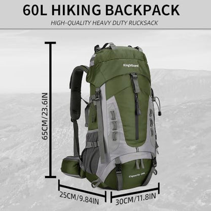 King'sGuard 60L Hiking Backpack for Men and Women Lightweight Camping Hiking Backpack with Rain Cover Large Waterproof Travel Backpack Backpacking Pack (Army Green) - color: Army Green
