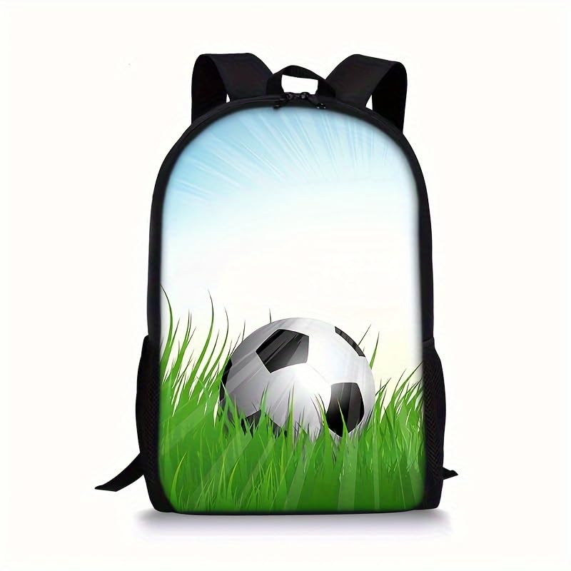 3PCS Soccer Backpack Set, 16" Lightweight Football Daypack, Soccer Ball Print Casual Laptop Backpack for Travel Camping Work (style-12) - color: Style-12
