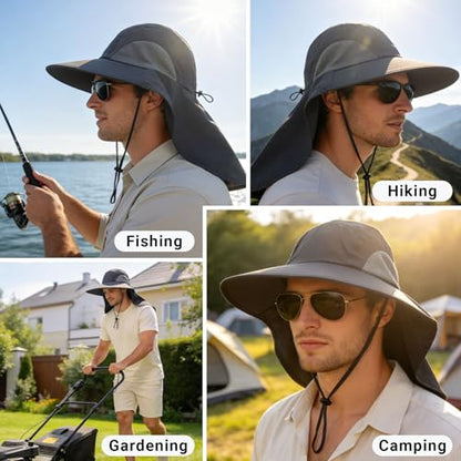 NPQQUAN Sun Hats for Men Women with Neck Flap UPF 50+ UV Protection Wide Brim Bucket Hat Safari Hiking Fishing Hats - color: Darkgray（lightweight）