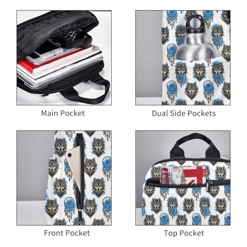 Eco Polyester Backpack Native Dream Catcher Wolf Print, Ergonomic Straps, Fits Tablet, for Work or Hiking - color: Picture (47)
