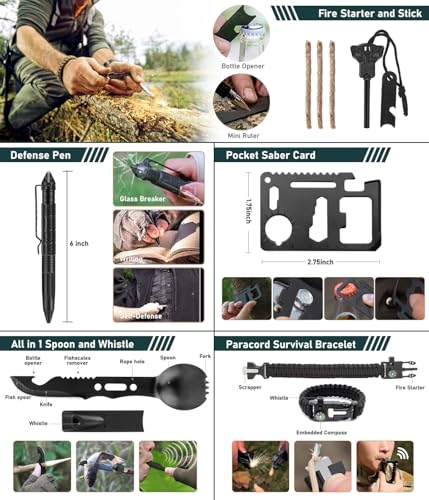 Survival Kit, 262Pcs Survival Gear and Supplies with First Aid Kit Pouch and Crossbody Bag, Emergency Kit with Tent, Camping Axe Hammer, Survival Shovel w/Pick, Bug Out Bag Gifts for Men Women - color: Red