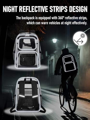Clear Backpack Heavy Duty for Women Men Boys Girls, Large Clear Bookbag See Through Backpack for School College - color: 1#black-3m Reflective Strips