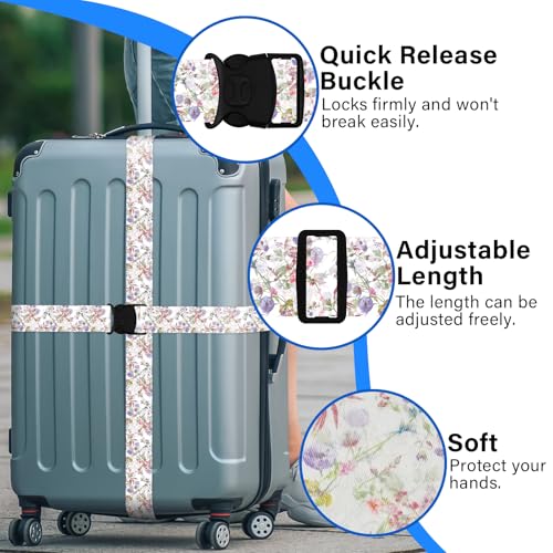 Luggage Straps for Suitcases, Travel Adjustable Belt with Quick Release Buckle, Heavy Duty Nylon Bag Packing Strap, Unique Bright Identifiers Business Travel Accessories (2 Pack) - Purple Flowers - color: Light Purple