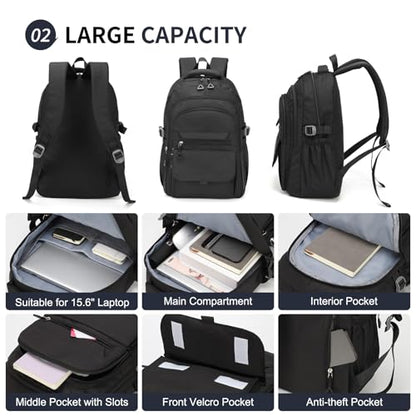 Aesthetic Daypack Backpack, Water-Resistant 15.6" Laptop Backpack for Women and Men, Featuring Touch-Fastener and Anti-Theft Pockets (Black) - color: Black