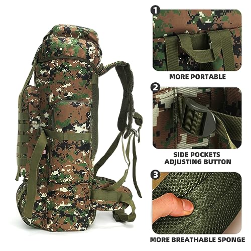 King'sGuard 70L Camping Hiking Backpack for Men Women Large Military Tactical Backpack Molle Rucksack Backpack for Outdoor - color: Woodland Camo