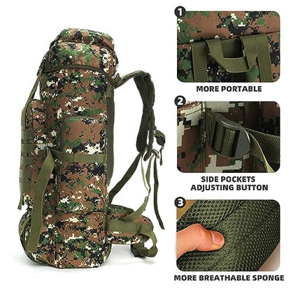King'sGuard 70L Camping Hiking Backpack for Men Women Large Military Tactical Backpack Molle Rucksack Backpack for Outdoor - color: Woodland Camo