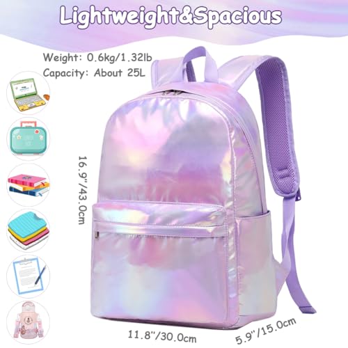 Meisohua School Backpack for Girls Metallic Purple Girl Backpacks for Kids Elementary Middle School College Teen Girls Casual Daypack Water Resistant - color: Metallic Purple