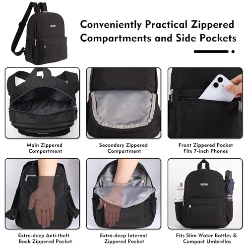 AOTIAN Lightweight Small Hiking Backpack for Women - Durable Water-Resistant Daypack for Travel, Camping & Outdoor Adventures - color: Black-small