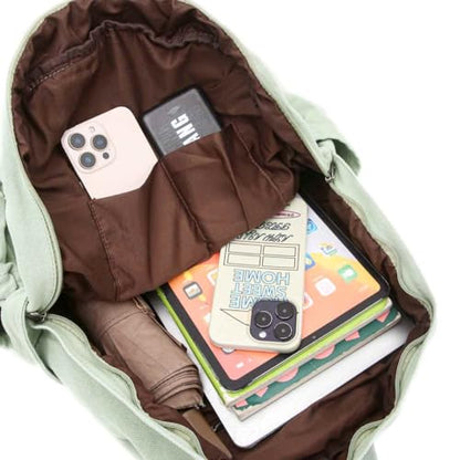 Sage Green Canvas Backpack for Women Retro Aesthetic Rucksack Basic Backpack for High School/College Students Travel Laptop Bag - color: Sage Green