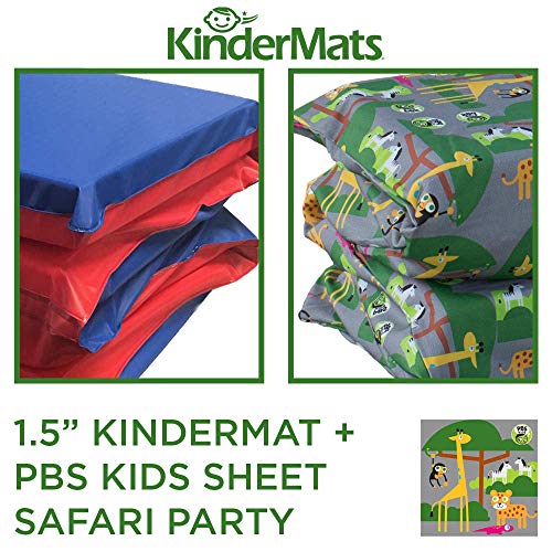 KinderMat 1.5" Thick + PBS Kids KinderBundle - Washable Cover, Special Edition - Safari Party - Regular, Sheet is 47" x 22", Value Bundle Great for Daycare & Family Households, - color: Safari Party Bundle 1.5 Inch