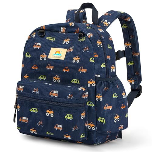STEAMEDBUN Corduroy Toddler Backpack for Boys 2-4: Kids backpack for Boys Girls - 12 inch Preschool Kindergarten Backpacks - Car - color: Blue Car Corduroy, size: MINI-12"H(not fit folder)
