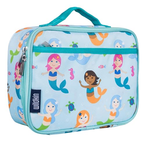 Wildkin Kids Insulated Lunch Box, Keeps Food Hot or Cold, BPA-Free with Mesh Pockets & Easy-Clean Lining – Ideal for School, Travel & Daycare – Mermaids - color: Mermaids, size: 9.75 x 7 x 3.25 inches