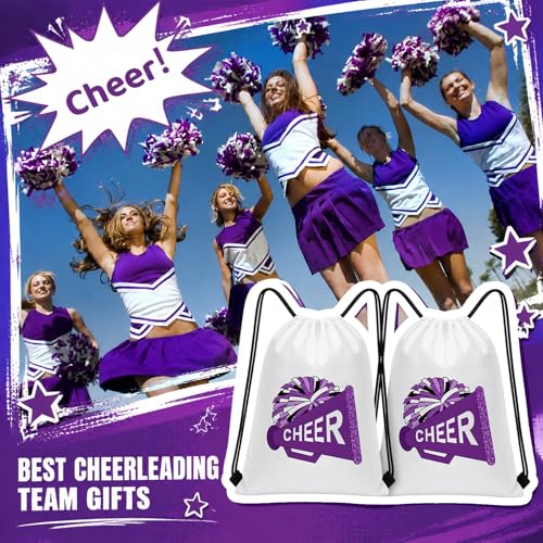 Kacctyen 24 Pcs Cheer Drawstring Backpack Cheer Team Gift Cheerleader Drawstring Gym String Bag Sports Party Favor Bulk (Purple) - color: Purple