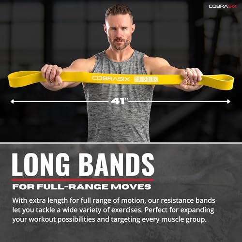COBRASIX Long Resistance Bands for Working Out | Set of 6 Exercise Bands for Full-Body Training | Pull Up Bands for Home Gym with Handles, Door Anchor and Bar Options | for Men & Women