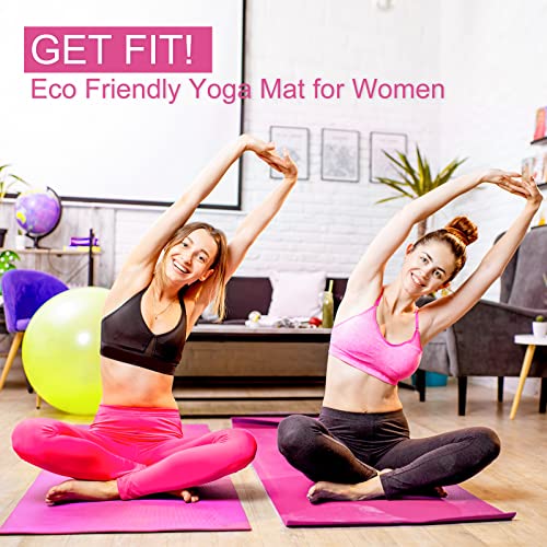 3 mm Thick Yoga Mat Bulk, Non Slip Exercise Workout Fitness Pad for Women Men, Gym Home Yoga Pilates, Easy to Clean, Sturdy PVC - color: Rose Red