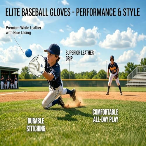Pancake Glove Baseball Youth & Flat Gloves Softball Trainer with Agility Reaction Ball - Infield Mitt to Build Soft Hands (Ages 6-12, Right-Hand Throw) - color: white