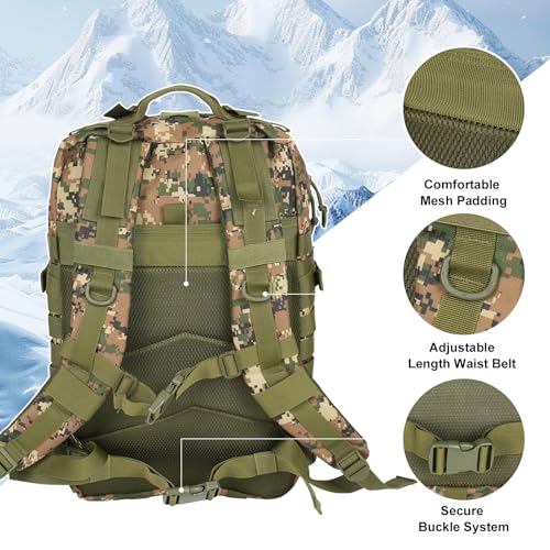 50L Large Military Tactical Backpack Molle Army Assault Pack for Travel Camping Hiking Fishing Backpack for men(woodland camo) - color: Woodland Camo