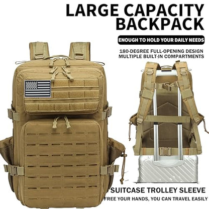 Military Tactical Backpack 45L/25L 3 Day Assault Pack Molle Daypack Hiking Backpack for Men and Women - color: Khaki-2, size: 45L