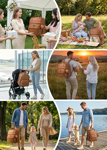 Diaper Bag Backpack with Changing Station, Waterproof for Travel, Vegan Leather, Brown - color: Brown