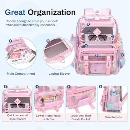 Sisipoet Clear Backpack for School, PVC Clear Bookbag Heavy Duty Transparent Backpack for Stadium Events See Through Bag - color: Pink Tie-dye