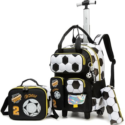 Rolling Backpacks with Wheels for Boys Kids Wheels Backpack Carry on Luggage Travel Suitcase for Boys Ages 6-8 Football - color: B Football