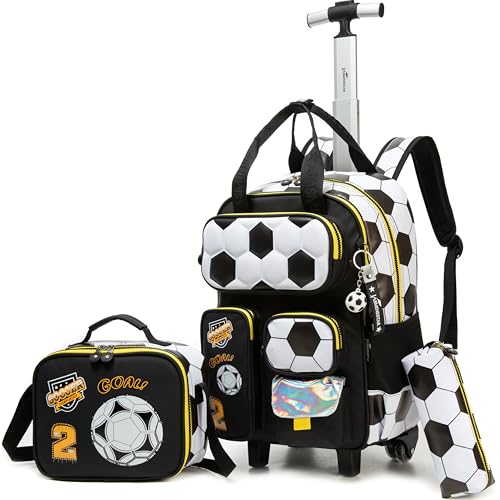Rolling Backpacks with Wheels for Boys Kids Wheels Backpack Carry on Luggage Travel Suitcase for Boys Ages 6-8 Football - color: B Football