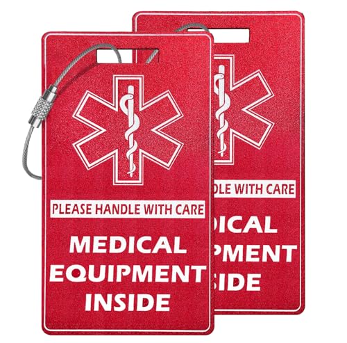 Medical Equipment Luggage Tag,Red and White with Steel Cable，Medical Id Tags for Travel - style: M2