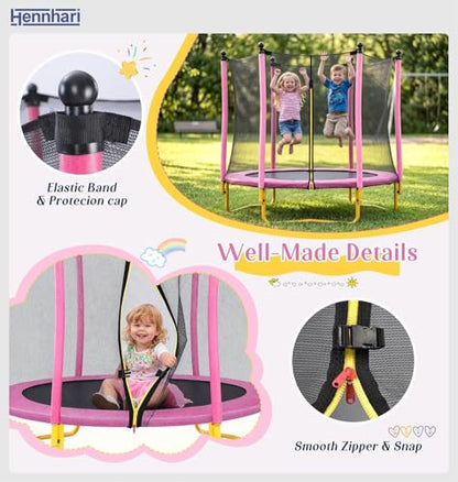 5 FT Kids Trampoline with Safety Enclosure Net, Indoor Outdoor Toddler Trampoline with U-Shaped Legs & Foam Poles, Mini Trampoline for Kids - color: Pink