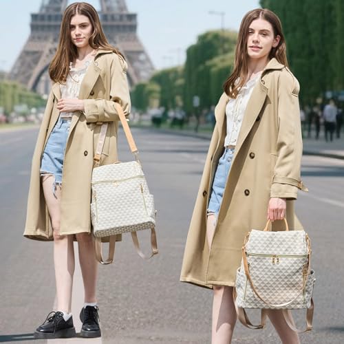 Makes Backpack Purse for Women PU Leather Travel Satchel Handbag Convertible Design Bag with Purse 2 Piece - color: Beige Triple