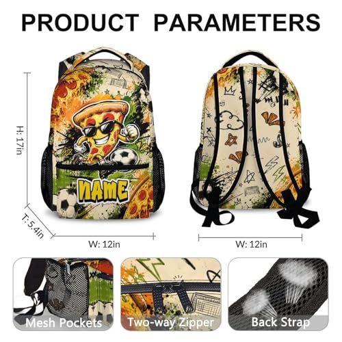 Custom Backpack for Kids Boys Personalized Soccer Bookbag for School Travel Hiking, Funny Pizza Backpacks Lightweight Casual Bag for Student - color: Red