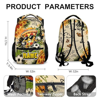 Custom Backpack for Kids Boys Personalized Soccer Bookbag for School Travel Hiking, Funny Pizza Backpacks Lightweight Casual Bag for Student - color: Red