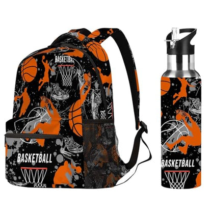 Basketball Backpack and Travel Mug Sport Water Bottle For Boys Girls & Basketball Lover