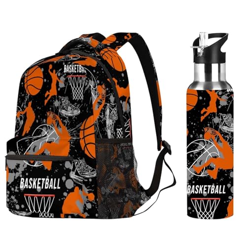 Basketball Backpack and Travel Mug Sport Water Bottle For Boys Girls & Basketball Lover