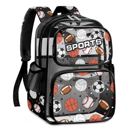 Clear Backpack for Boys and Girls,Kids Clear Backpacks for School,Heavy Duty Transparent Bookbag Stadium Approved - color: Black-multi Ball-backpack Only