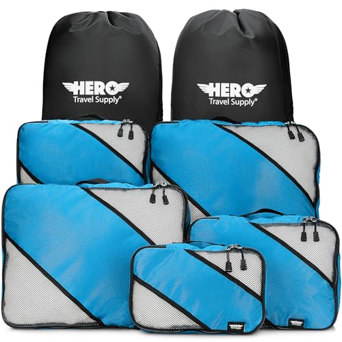 HERO Packing Cubes for Travel (Set of 5) Luggage Organizer with 2 Laundry Bags, Versatile Suitcase Organizer for Men & Women – Travel Accessories for Carry On, Airplane, Road Trip - color: Aqua