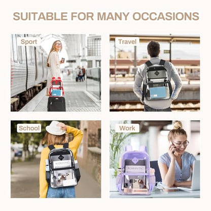 MUSEVOS Clear Backpack, Heavy Duty See Through Book Bag for Work, Security, Concerts, College Transparent PVC bookback Stadium Approved,Black(Semi-transparent) - color: Black