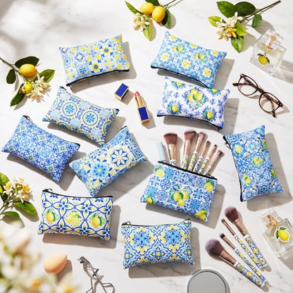 Reginary 20 Pcs Makeup Bags Gifts for Women Canvas Cosmetic Bags with Zipper Bulk Gift for Women Travel Purse Organizer Pouch Accessory, Toiletry Large Capacity, 7 x 4.3 Inch(Chinoiserie Lemon) - style: Chinoiserie Lemon
