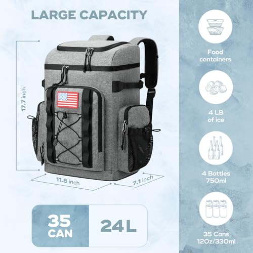 Maelstrom 35/50 Can Insulated Backpack Cooler, Leakproof Soft Lunch Ice Bag - color: Grey, size: 35 Can