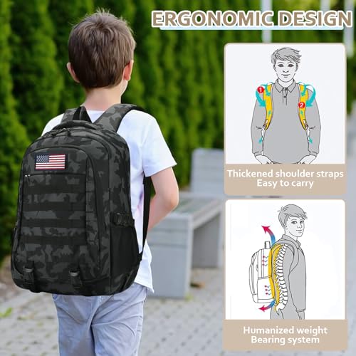19'' Camo Backpack for Boys - Waterproof Tactical Bookbag for 15.6" Laptop Sleeve & MOLLE System for School Camping Travel - color: Camo Backpack Single Pack 4