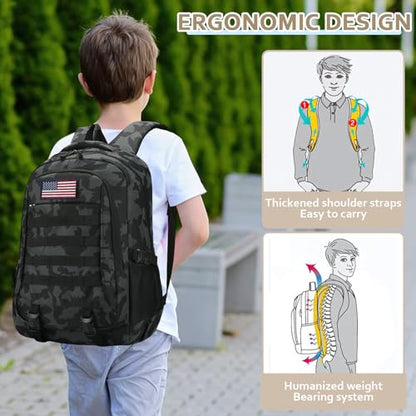 19'' Camo Backpack for Boys - Waterproof Tactical Bookbag for 15.6" Laptop Sleeve & MOLLE System for School Camping Travel - color: Camo Backpack Single Pack 4