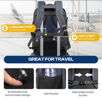 Carry on Backpack, 35L-45L Expanable Travel backpack,TSA Airplane Approved, Daypack Weekender Bag Fits 17 Inch Laptop, Travel Gifts for Men, Blue - color: Blue, size: XX-Large