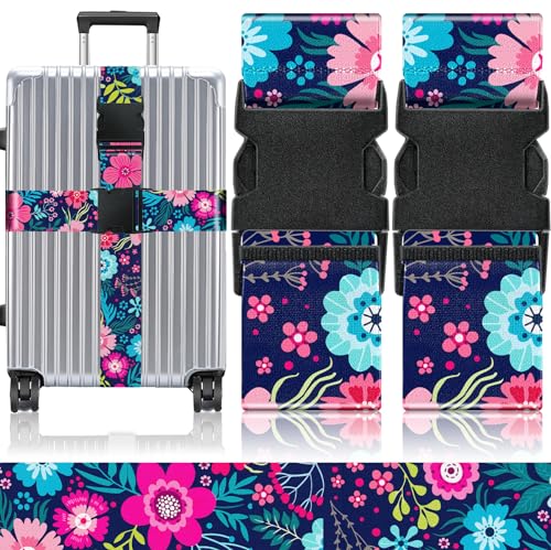Slohif Luggage Straps for Suitcases Travel Belt Accessories Luggage Connector Identifiers Over Handle with Buckle Unique Nylon Adjustable Strap for Sleeping Bag Car Seat Flower (2 Pack) - color: Flower
