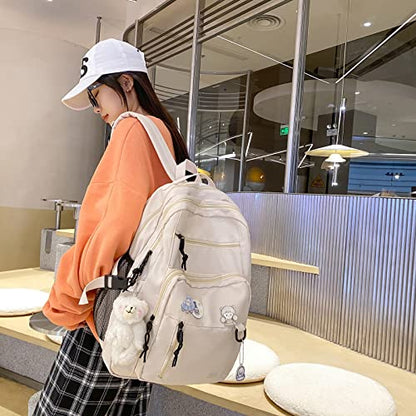 GAXOS Cute Aesthetic Backpack for School Girls Middle Student Bookbag - color: White