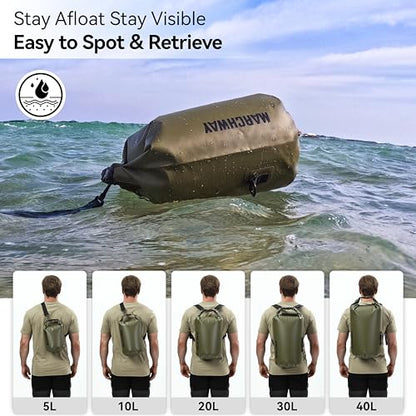 MARCHWAY Floating Waterproof Dry Bag Backpack 5L/10L/20L/30L/40L, Roll Top Sack Keeps Gear Dry for Kayaking, Rafting, Boating, Swimming, Camping, Hiking, Beach, Fishing - color: Army Green, size: 10L
