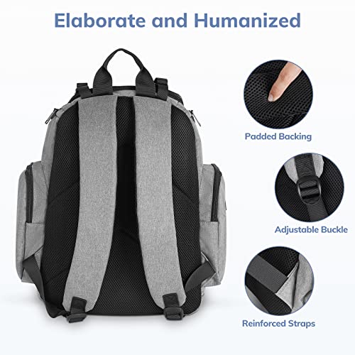 Mancro Diaper Bag Backpack, Large Multifunction Waterproof Travel Baby Changing Bag for Dad Mom with 4 Insulated Pockets and Stroller Straps, Maternity Baby Bag for Boys Girls, Grey - color: Austere Grey