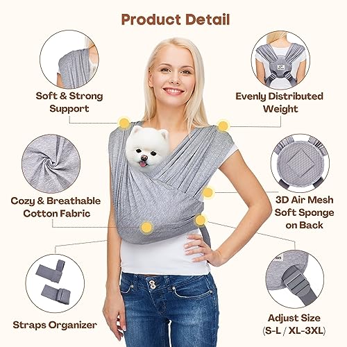 AnccoPlus Dog Carriers for Small Dogs, Front Facing Small Dog Carrier, Hands Free Pet Carrier, Size Adjustable Cat Carriers, Reducing Back Pain, Safe Soft Cotton Cat Sling (Regular, Heather Gray) - color: Light Heather Gray, size: Regular