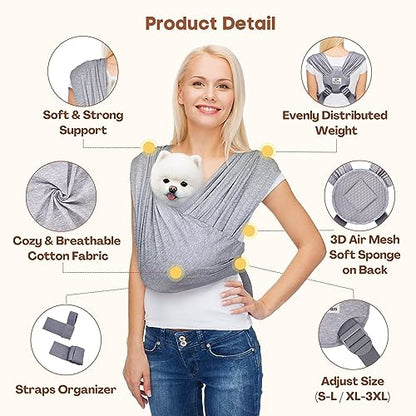 AnccoPlus Dog Carriers for Small Dogs, Front Facing Small Dog Carrier, Hands Free Pet Carrier, Size Adjustable Cat Carriers, Reducing Back Pain, Safe Soft Cotton Cat Sling (Regular, Heather Gray) - color: Light Heather Gray, size: Regular