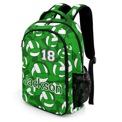 Green Volleyball Pattern Shoulders Backpack Laptop Bag Bookbags Personalized Casual Daypack for Sports Birthday Holiday Party Gift - color: Green Volleyball Pattern